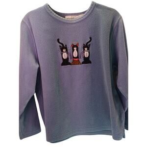 VTG Cathy Daniels Winter Cats Baby Blue Fleece Pullover Sweater Women's XL
